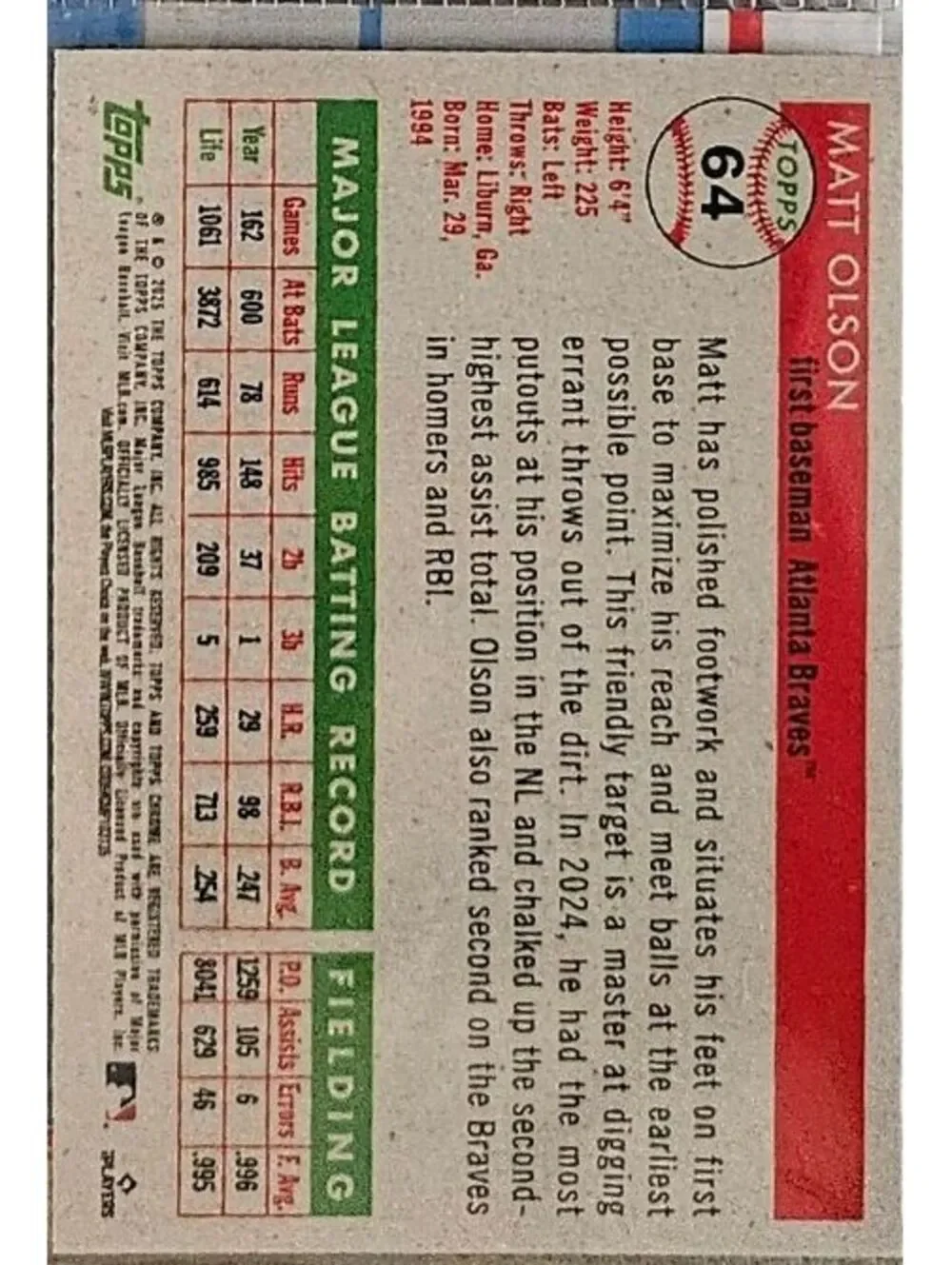 Matt Olson - 2025 Topps Chrome Platinum 1955 Rails & Sails - #64 - Braves - Picture 2 of 2